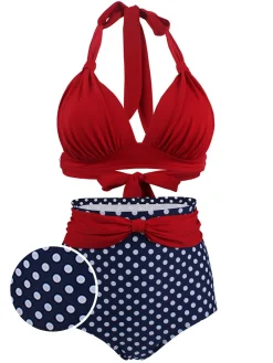 Best Retro Stage [US Warehouse] 1950s Polka Dot Pleated Halter Bikini