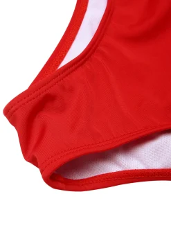 Best Retro Stage [US Warehouse] 1930s Polka Dot Bowknot Patchwork Swimsuit Red