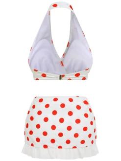 Hot Retro Stage [US Warehouse] 1950s Retro Polka Dots Bikini Set & Apron White & Red