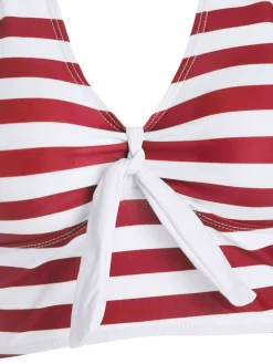 Clearance Retro Stage [US Warehouse] 1950s Retro Strap Stripes Criss Cross Bikini Red