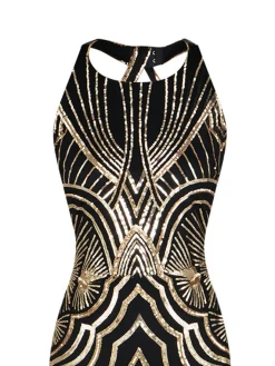 Discount Retro Stage [US Warehouse] 1920s Sequin Backless Formal Dress Gold