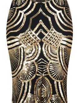 Discount Retro Stage [US Warehouse] 1920s Sequin Backless Formal Dress Gold