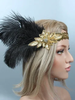 Hot Retro Stage [US Warehouse] 1920s Sequin Feather Flapper Headband