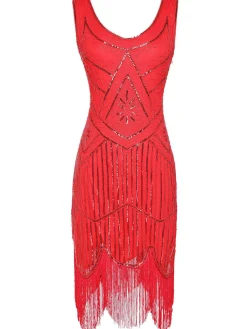 Discount Retro Stage [US Warehouse] 1920s Sequin Fringed Flapper Dresses Red