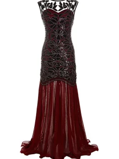 Discount Retro Stage [US Warehouse] 1920s Sequin Gatsby Maxi Dresses Wine Red