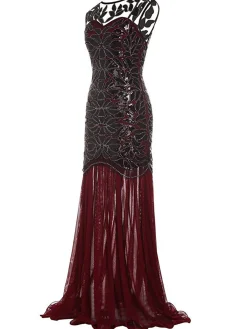 Discount Retro Stage [US Warehouse] 1920s Sequin Gatsby Maxi Dresses Wine Red