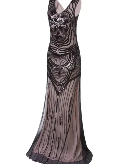 Clearance Retro Stage [US Warehouse] 1920s Sequin Mermaid Maxi Dress Pink