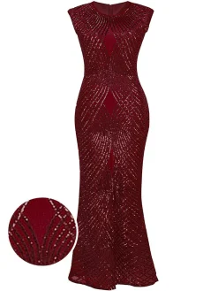 Fashion Retro Stage [US Warehouse] 1920s Sequined Sleeveless Geometric Dress