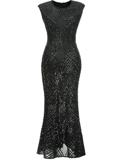 Fashion Retro Stage [US Warehouse] 1920s Sequined Sleeveless Geometric Dress