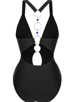 Sale Retro Stage [US Warehouse] 1950s Solid Hollow-out One-Piece Swimsuit