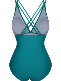 Clearance Retro Stage [US Warehouse] 1950s Solid V-Neck One-Piece Swimsuit