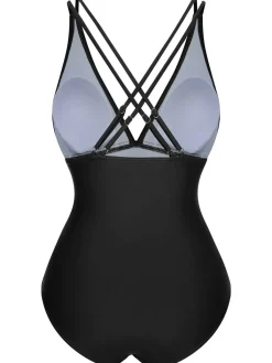 Clearance Retro Stage [US Warehouse] 1950s Solid V-Neck One-Piece Swimsuit