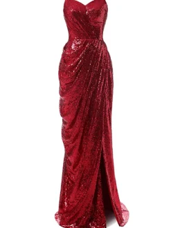 Sale Retro Stage [US Warehouse] 1920s Strapless Sequin Bridesmaid Dress Dark Red
