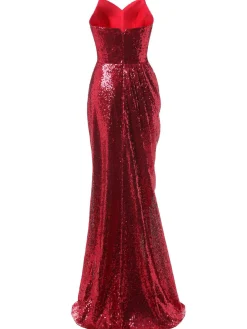 Sale Retro Stage [US Warehouse] 1920s Strapless Sequin Bridesmaid Dress Dark Red