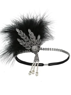 Best Retro Stage [US Warehouse] Silver 1920s Feather Rhinestone Headband