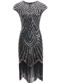 Hot Retro Stage [US Warehouse] 1920s Sequin Beaded Fringed Dress Silver