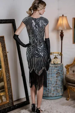 Hot Retro Stage [US Warehouse] 1920s Sequin Beaded Fringed Dress Silver