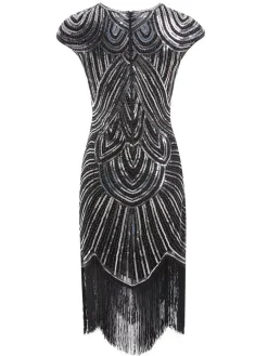 Hot Retro Stage [US Warehouse] 1920s Sequin Beaded Fringed Dress Silver