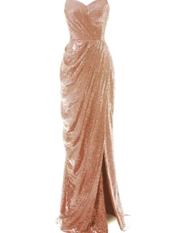 Hot Retro Stage [US Warehouse] Strapless Sequin Fold Prom Dress Apricot