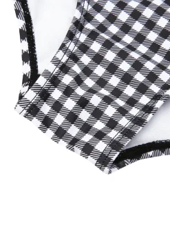 Clearance Retro Stage [US Warehouse] White & 1940s Plaid Suspenders Swimsuit Black