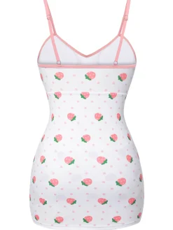 Sale Retro Stage [US Warehouse] White & 1950s Strawberry Pleated Swimsuit Pink