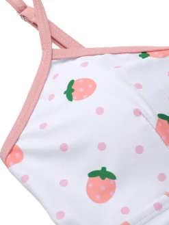 Sale Retro Stage [US Warehouse] White & 1950s Strawberry Pleated Swimsuit Pink
