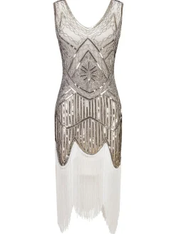 Fashion Retro Stage [US Warehouse] 1920s Fringed Flapper Dress White