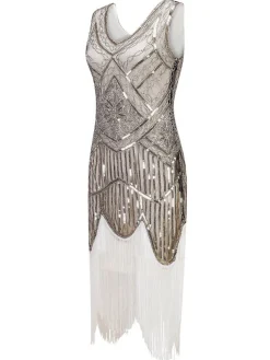 Fashion Retro Stage [US Warehouse] 1920s Fringed Flapper Dress White