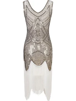 Fashion Retro Stage [US Warehouse] 1920s Fringed Flapper Dress White