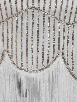 Fashion Retro Stage [US Warehouse] 1920s Fringed Flapper Dress White