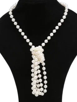 Clearance Retro Stage [US Warehouse] White 1920s Pearl Flapper Necklace