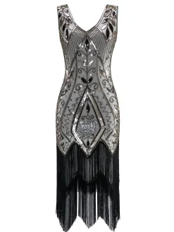 Clearance Retro Stage [US Warehouse] 1920s Sequined Fringe Dress White