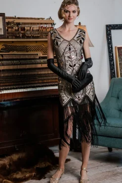 Clearance Retro Stage [US Warehouse] 1920s Sequined Fringe Dress White