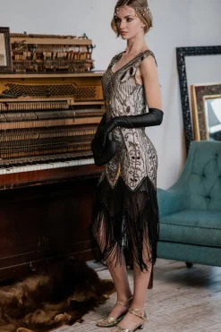 Clearance Retro Stage [US Warehouse] 1920s Sequined Fringe Dress White