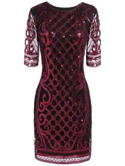 Fashion Retro Stage [US Warehouse] 1920s Sequined Embellished Dress Wine Red