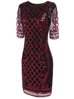 Fashion Retro Stage [US Warehouse] 1920s Sequined Embellished Dress Wine Red