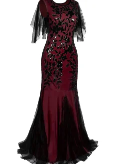 Discount Retro Stage [US Warehouse] 1920s Sequin Maxi Gowns Dress Wine red
