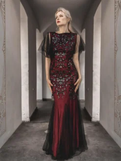 Discount Retro Stage [US Warehouse] 1920s Sequin Maxi Gowns Dress Wine red
