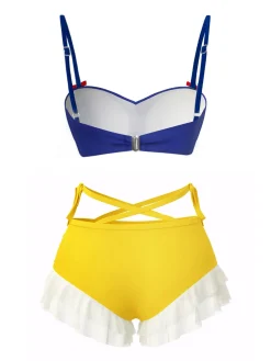 Discount Retro Stage [US Warehouse] 1950s Snow White Style Ruffled Swimsuit Yellow & Blue