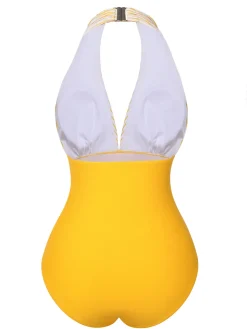 Outlet Retro Stage [US Warehouse] 1950s Halter Striped Patchwork Swimsuit Yellow