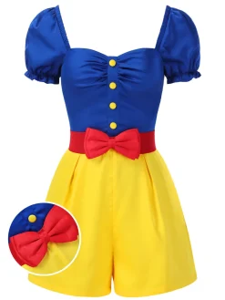 Clearance Retro Stage [US Warehouse] 1950s Sweetheart Collar Bow Belt Romper Yellow
