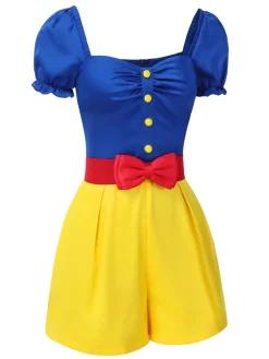 Clearance Retro Stage [US Warehouse] 1950s Sweetheart Collar Bow Belt Romper Yellow