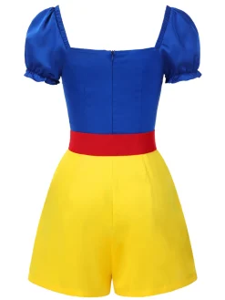 Clearance Retro Stage [US Warehouse] 1950s Sweetheart Collar Bow Belt Romper Yellow