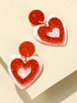 Hot Retro Stage Valentine Glitter Heart Shape Dangle Earrings