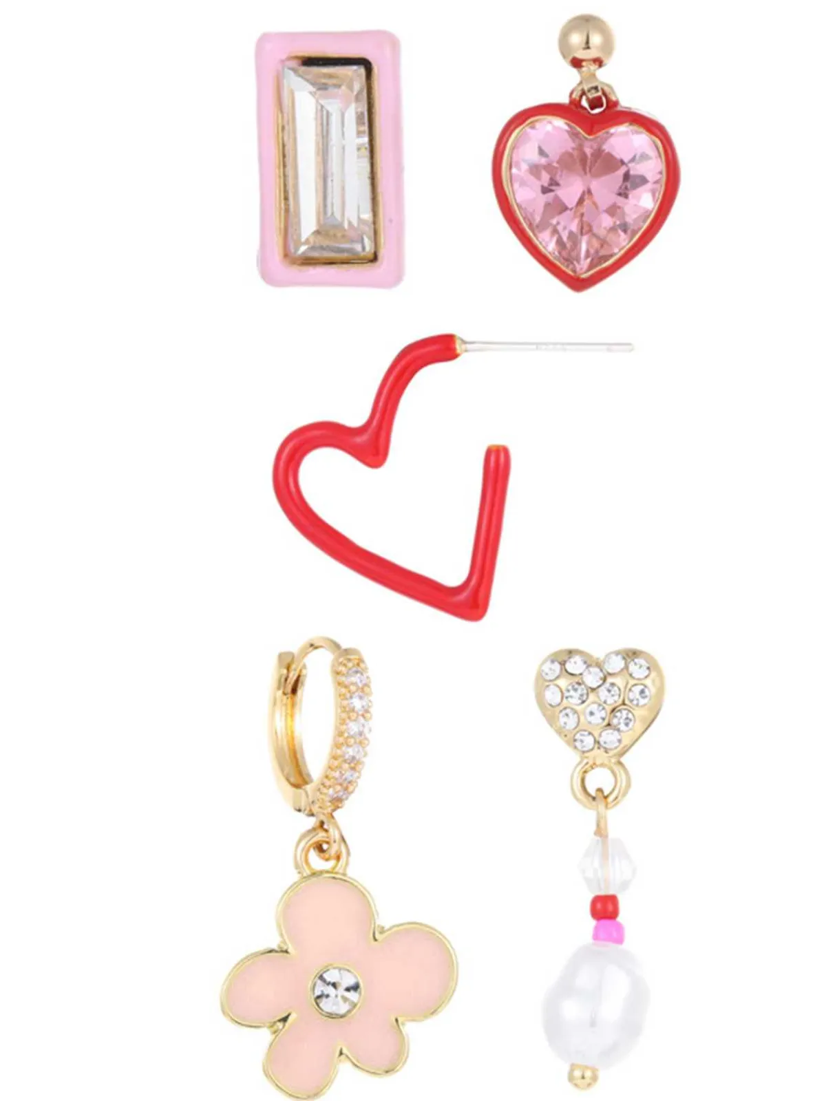 Fashion Retro Stage Valentine Heart Diamond Flower Earrings Set