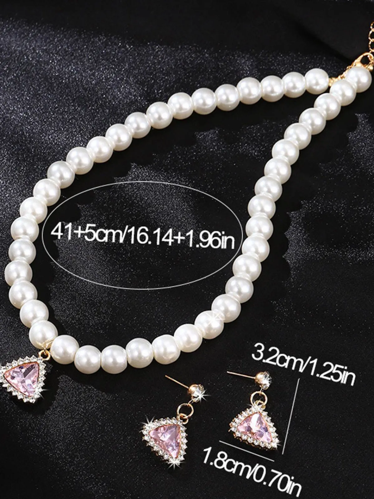 Fashion Retro Stage Valentine Imitation Pearl Necklace & Rhinestoned Earrings Set