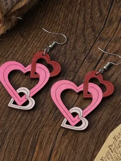 New Retro Stage Valentine Triple Layer Heart Drop Earrings