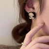 Online Retro Stage Vintage Black & Gold Cubic Flower Earrings