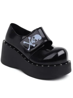 Outlet Retro Stage Vintage Toxic Skull Platform Shoes Black