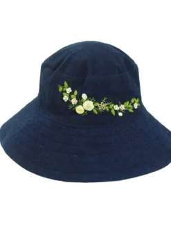 Outlet Retro Stage Vintage Blue Hand Embroidered Rose Floral Hat